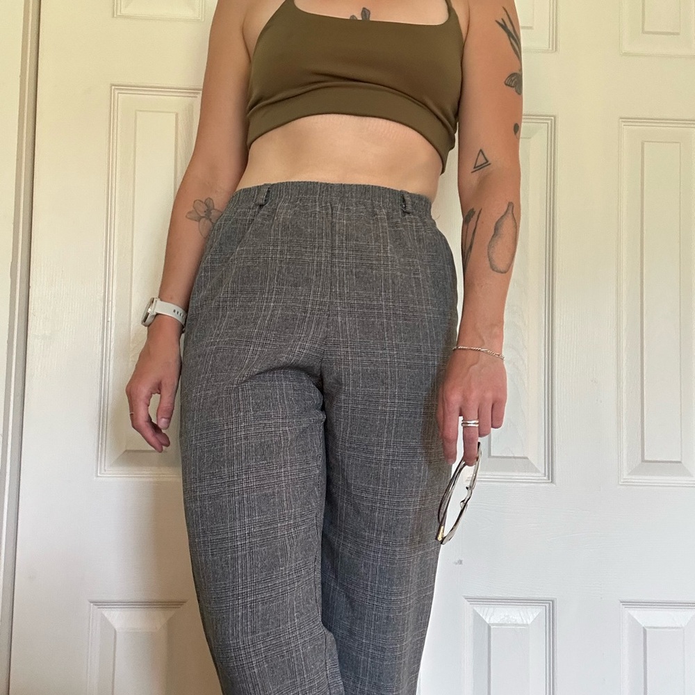 Alfred Dunner Women's Gray Checkered Pants